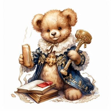 Adorable cute fantasy Teddy bear dressed like a court herald, nursery art, clipart image, lineart image, white background, very detailed, 8k