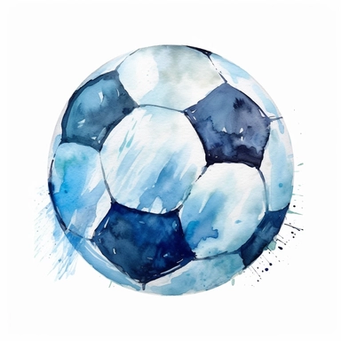 a plastik soccerball in light blue color for kids , watercolor style, clipart, white background
