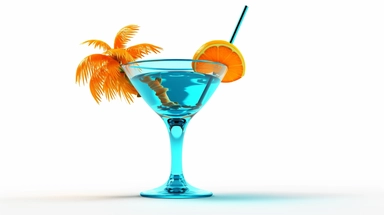 colorful cocktail apricot blue curacao syrup decorate with small palm trees and little umbrella digital clipart on white background photo-realistic, ultra sharp, simplicity, higher coherence, minimalism, ultra detailed, hyper realistic details, beautiful, modern, OC rendered, 32k uhd , insane details, intricate details, Photoshoot, Depth of Field, captured with Phase One XF IQ4 camera , 200 Mega Pixel lens,