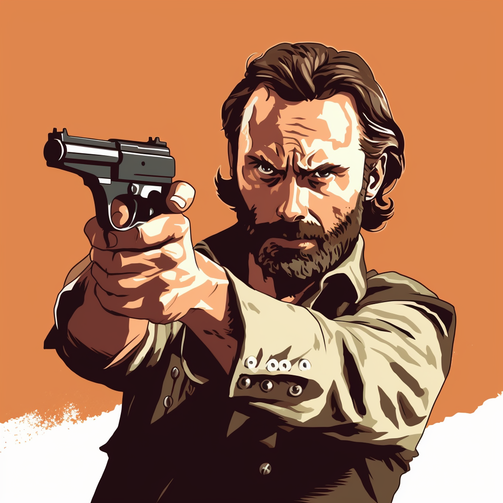 flat vector clipart of rick grimes from the walking dead pointing a gun ...