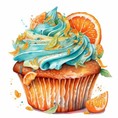 An intricately detailed watercolor clipart illustration displaying an ultra-realistic [specific design idea, like  cupcakes decorated With orange and mint  ], isolated on a white background, in the style of ultra-detailed watercolor clipart illustrations, HDR watercolor clipart illustrations, 32K watercolor clipart illustrations, hyperrealistic watercolor clipart illustrations, ultra-intricate watercolor clipart illustrations, high-resolution watercolor clipart illustrations, high-definition wat