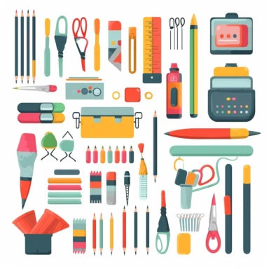 clipart set, various school supplies, vector illustration, smooth brushwork, white background