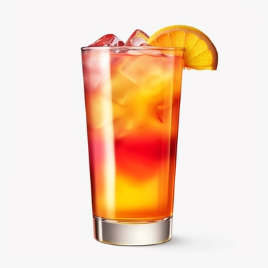 Classic tequila sunrise cocktail, equal layers of golden liqueur, orange juice and cranberry juice, bold colors, retro neon style, photorealistic, high-resolution photography, white background, transparent background PNG clipart – ar 16:9