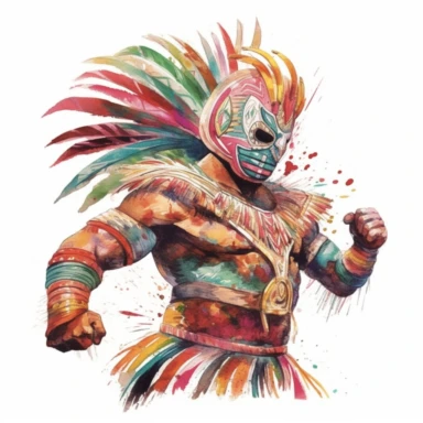 a Mexico Lucha Libre in the style of watercolour clipart with detailed brush strokes