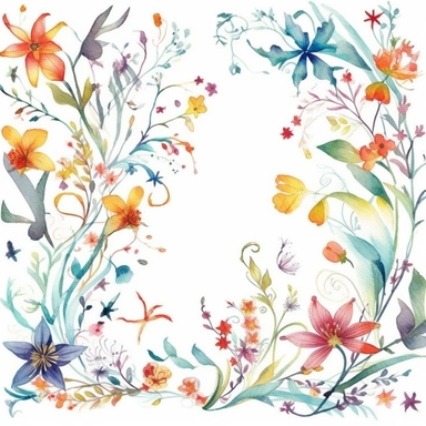 clipart thin watercolor floral flourishes , white background