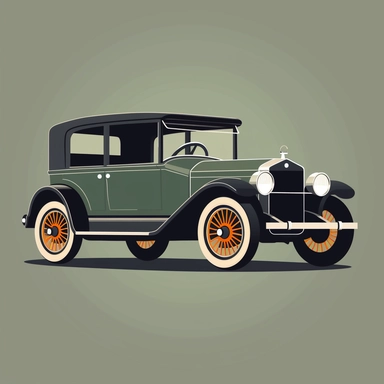 A refined and minimal vector clipart of a 1925 Dodge Brothers Touring Car in SVG format, featuring crisp lines and simplified geometric shapes that emphasize the car's classic design features from a front three-quarter perspective, a flat color palette that highlights its vintage appeal, perfect for use in design projects and promotional materials related to automotive history and classic cars
