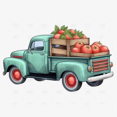 chevy pickup truck with watermelons in the back clipart white background