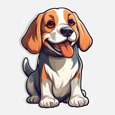 cute Beagle, happy and smiling, bold line, clipart, sticker, white background, no shadow, 8k detail