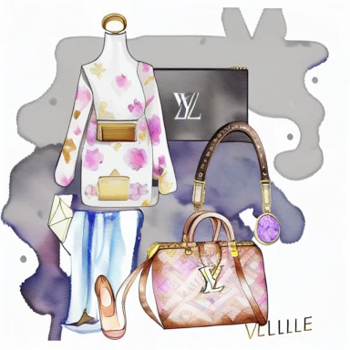 watercolor luis vuitton inspired fashion clipart, no letters, white background