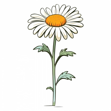 Clipart of a one cartoon daisie in a minimalist style, on a white background,