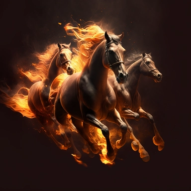 As the horses charge towards the enemy, their hooves pound the ground, creating a fiery intensity that echoes through the air, clipart, 8k, 3D.