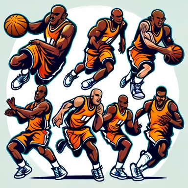 Create a picture of multiple cartoon basketball players showing off their skills on the court, The players should be diverse in terms of their appearance, including skin color, hair style, and body type, clipart images, The image should be colorful and playful, with a white background, clip art, The 3rd render should showcase the excitement and energy of the scene