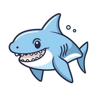 cute kawaii clipart icon of a shark, full body, friendly, anime style, in white background, soft color blending, rounded
