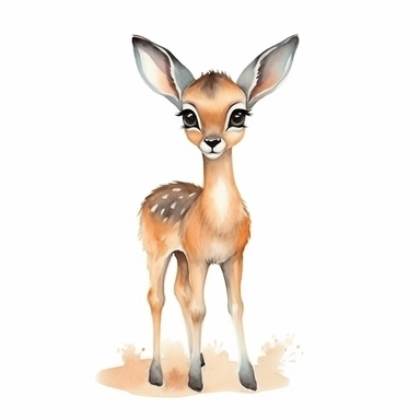 a cute baby gazelle with kind eyes clipart with watercolor illustration,full body shot,8k,etsy style, white background