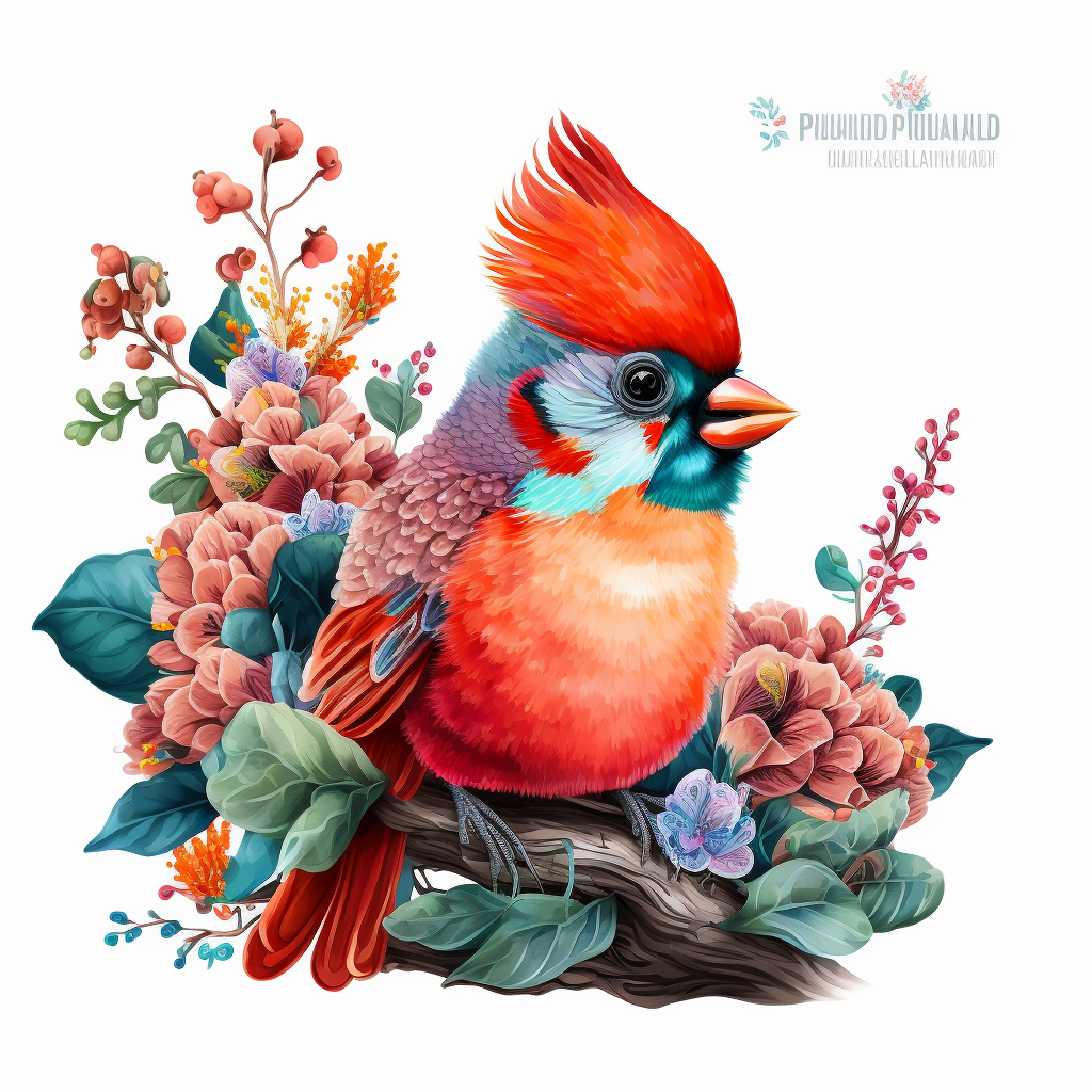 Cute colorful baby cardinal bird sublimation Clipart design, colorful ...