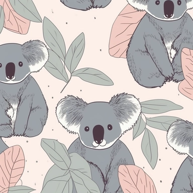 cute clip art koala bears, seamless pattern, minimalist style, feminine tile