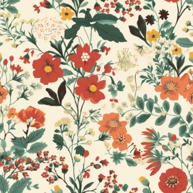 vintage botanical ditsy floral pattern clipart in the style of laura ashley