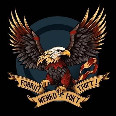 an eagle is flying with two wings and two legs holding a ribbon, fierce face , illustrator style, clipart style
