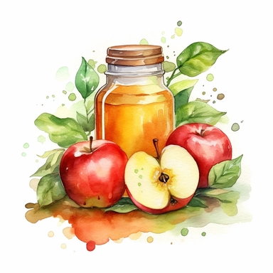An endearing watercolor Apple clipart of Apple playing with elements juice