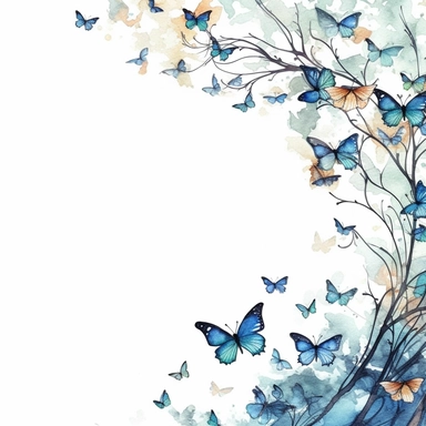 watercolor butterflies ion intertwined branches, clipart, white background, page border style--q2--v5.1--s1000