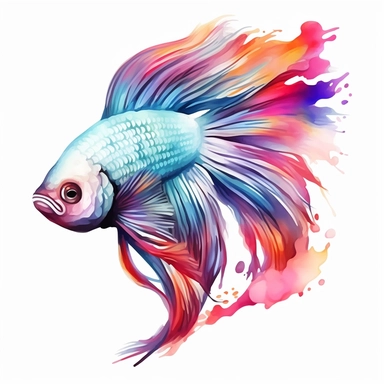 Colorful Betta Fish Watercolor Sublimation Clipart, Clipart, white background, no watermark, no text, no word,