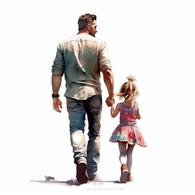<https://s.mj.run/UAYJRoBCAQg> Cute Beautiful daddy and daughter, little girl, Back view Sublimation Clipart,Cartoon,hyper realistic, intricate detail, illustration style,high solution , on the white background