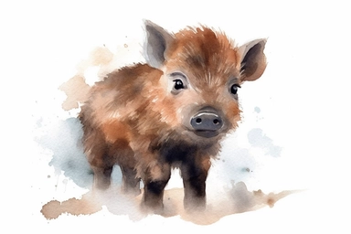 watercolor baby wild boar clipart, hd, on white background, spaced out
