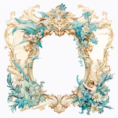 Atlantis rococo frame watercolor clipart