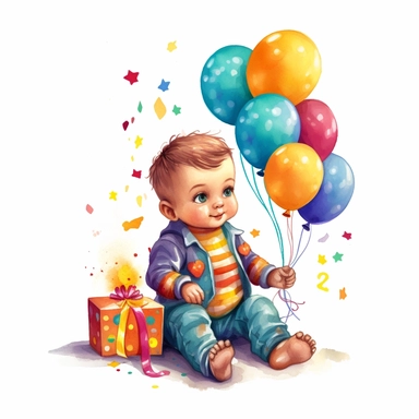 cute one year old baby first birthday clipart, single clipart, high resolution, vibrant colors, 8k