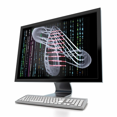 A computer showing DNA on the screen, clipart,
