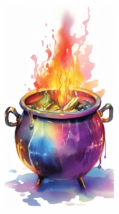 isolated images, illustrations on a white background, fantasy witchy cauldron with boiling potion inside, Clipart, watercolor, realistic, isolated, fussy cuts, highly detailed, hdr, 32K, photo expert quality, watercolor realistic, hyperrealistic and highly detailed, isolated on a white background