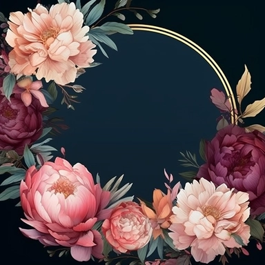 wide view, central composition, fit in shot, full length, uncropped ,watercolor peonies, side borders, wedding frame, clipart, vector, dark background