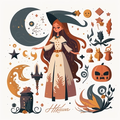 Magic Girl Clipart, Medieval Girl Clipart, Celestial Woman, Mystic Clipart, Moon Clipart, a Zodiac girls wizard on white. Flat vector illustration