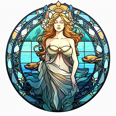 Stained Glass Aquarius Queen Sublimation Clipart,Cartoon,hyper realistic, intricate detail, illustration style,high solution,on the white background,