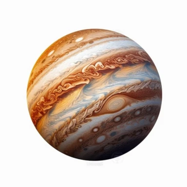 photo realistic clipart of Jupiter, 8k, white background, sharp focus, detailed,