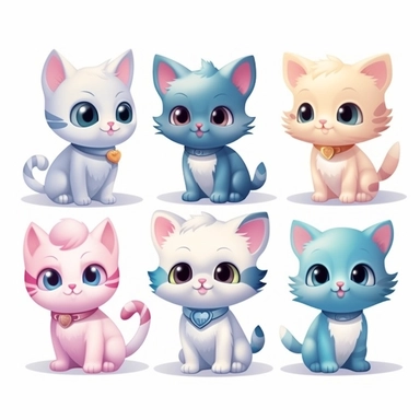 Cute cartoon kittens, emoticons, Sublimation, Clipart, white background, Vector, Isolated, High Resolution