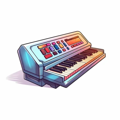Cute Beautiful Retro 90s Color keyboard piano Sublimation Clipart, Cartoon, hyper realistic, intricate detail, illustration style, high solution, on the white background