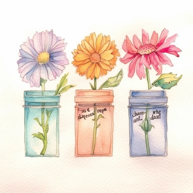Craft a personalized hand-drawn watercolor clip art image portraying a family gift niche with birth flowers. Customize the image for a family of four: a April baby (Daisy), a June baby (Honeysuckle), a September baby (Morning Glory), and a November baby (Cosmos). Add a heartfelt quote or message beneath the niche, emphasizing the bond and love shared among the family members, creating a touching and sentimental artwork.
