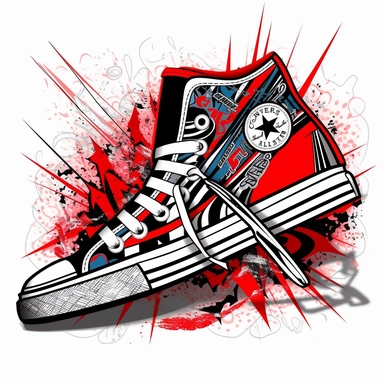 Super cool, funky, super cool Sneakers design clip art, digital illustration, red and black frequency,white background,--ar 2:3