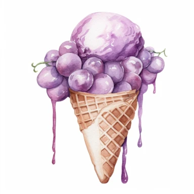 one grape ice cream Watercolor Clipart On a white background , detailed background elements, playful and colorful depictions , no watermark, text, words, paintbrush, typography, the images do not stick together On a white background , in the style of jane newland, detailed background elements, playful and colorful depictions , no watermark, text, words, paintbrush, typography, the images do not stick together,