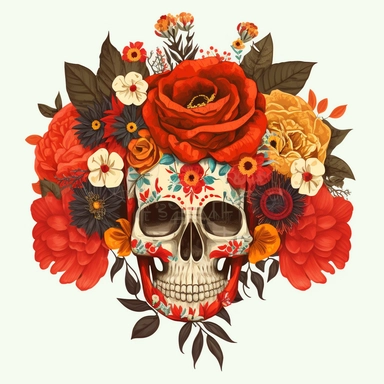 dios de los muertos clipart orange and red vintage flowers female skull