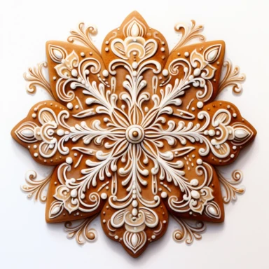 A isolated watercolor clipart, Christmas hand made gingerbread, snowflakes,white background, Art Nouveau, highly detailed,