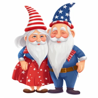 Husband and wife gnome, 4th of july, clipart, white background.