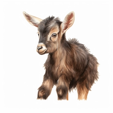 baby dwarf Nigerian goat, very detailed and realistic, watercolor, white background with margins, clipart style