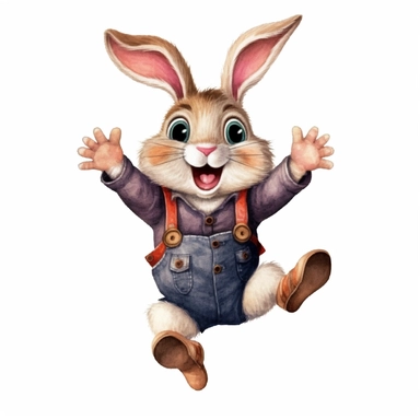 adorable bunny jumping, handpaint watercolor, high resolution, cartoon style, watercolor clipart,
