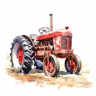 Clipart, Tractor, watercolor painting by Dorothy Hood, red tractor on a white background, shutterstock contest winner, american scene painting, detailed painting, watercolor, white background, behance hd, detailed painting, digital illustration