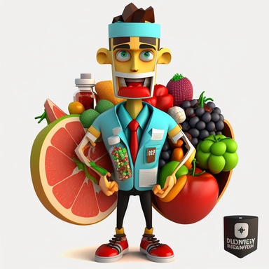 3D Cartoon in form of dietitian avatar clipart mascot,transparent background, 128K,supermega pixel, insane detail, hyper detailed,huge details, UHD,8k