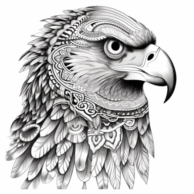 creative tattoostyle eagle clipart scribble, elaborate indian decor, white background