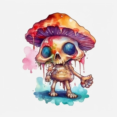 magic mushroom zombie, cute mushroom zombie, Watercolor clipart, magic solid background, transparent