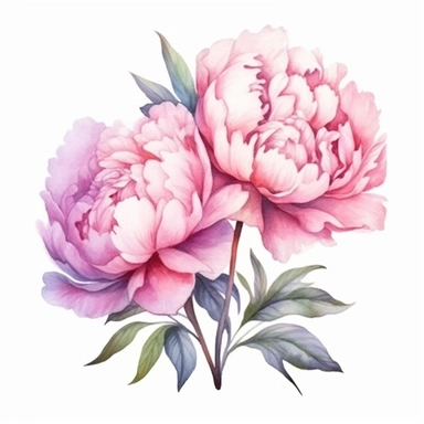 Watercolor pink peonies clipart on a white background in the style of feminine sticker art, Tanya Shatseva, storybook illustration, Georgia O'Keeffe, flower and nature motifs, colored line art, colored outlines, cottagecore design, watercolor on white background, ombre, sunny tones, colored line art, colored outlines, iridescent ombre, gradient shading, vibrant tone, vibrant digital art oil paint photorealism, an illustration of a colored flower, meticulous sketches, Magali Villeneuve, simple, c